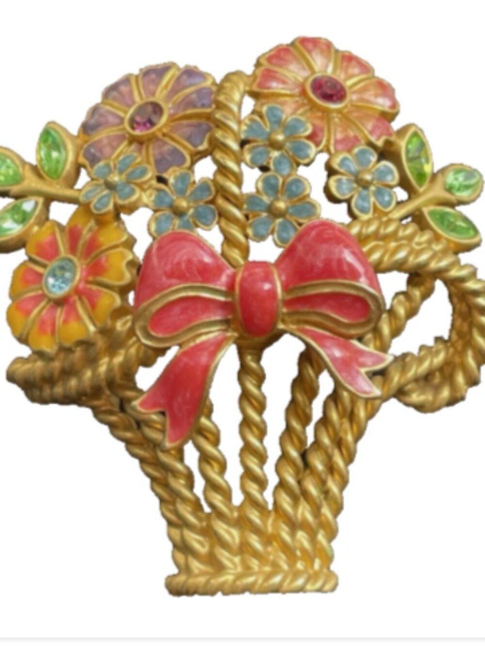 Christopher Radko Flower Basket Brooch Rhinestone Bouquet Pin Floral Gold Tone